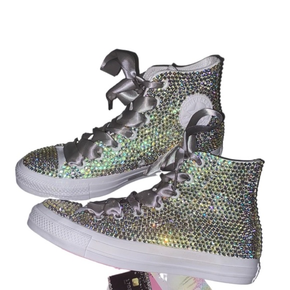 Vitrail Moonstone Crystal High Top Converse Sizes 5-14 New With Ribbon Laces - Picture 7 of 15